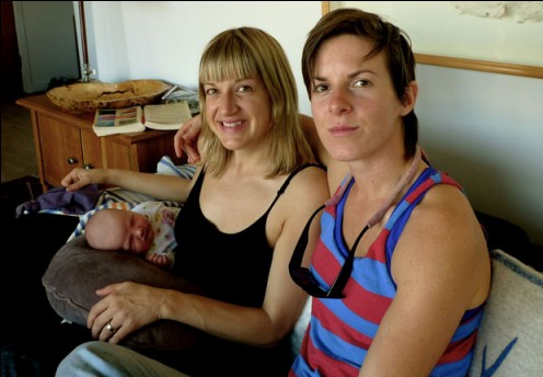Local Input~ Danielle Wiley (l) and Anne Richards with three-month-old daughter Della Wolf Kangro Wiley Richards. Baby Della Wolf Kangro Wiley Richards is the daughter of lesbian parents and their male friend. The  Vancouver baby has just become the first child in British Columbia with three parents listed on a birth certificate.   Credit: Family photo