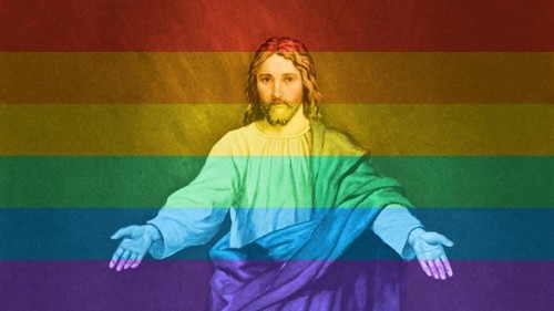 jesus con bandera gay