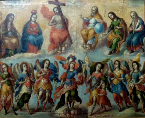 Los siete Arcángeles con la Santísima Trinidad y Santos. Anónimo, siglo XVIII.
