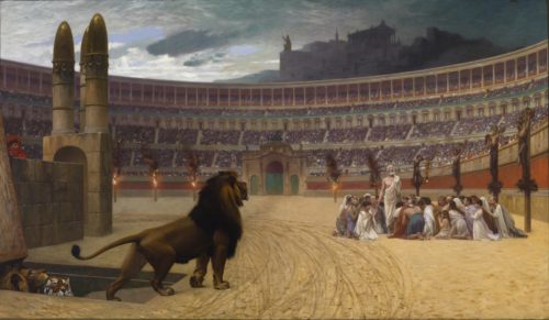 cristianos comidos por leones en el coliseo romano fondo
