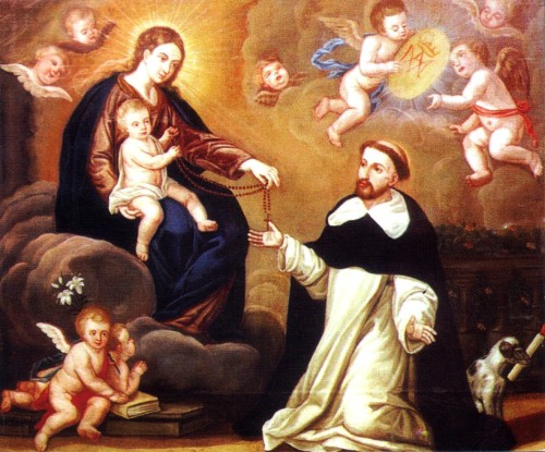 maria entrega el rosario a santo domingo