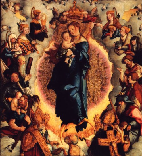 Maria rodeada de santos