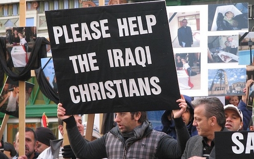 cartel que pide ayuda de los cristianos iraquies