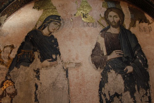 mosaico de maria mediando con jesus fondo