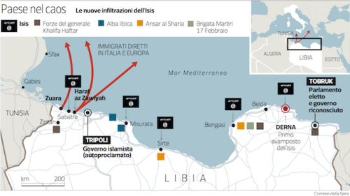 mapa de la invasion desde libia