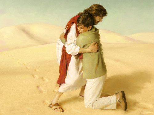 cristo abraza a un joven