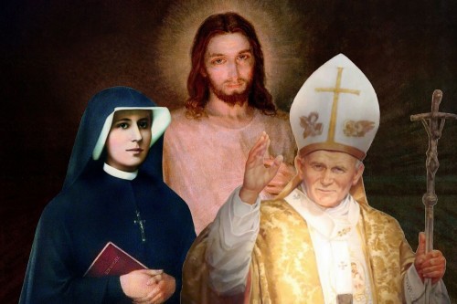 Pope John Paul with Jesus and Faustina