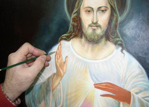 jesus de la misericordia siendo pintado