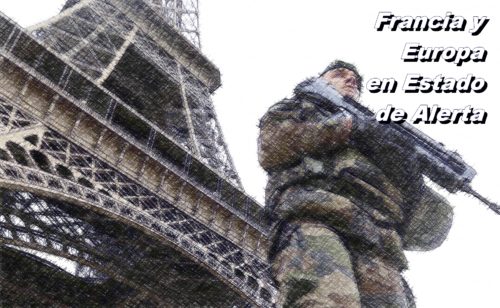 soldados franceses patrullando la torres Eiffel